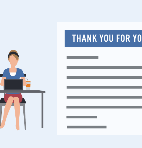 illustrated woman write a thank you letter for post interview follow up