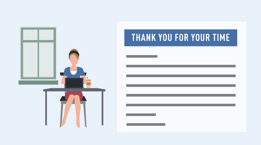 illustrated woman write a thank you letter for post interview follow up