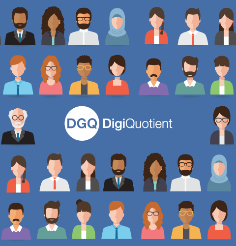 Digiquotient banner with a group of animated people