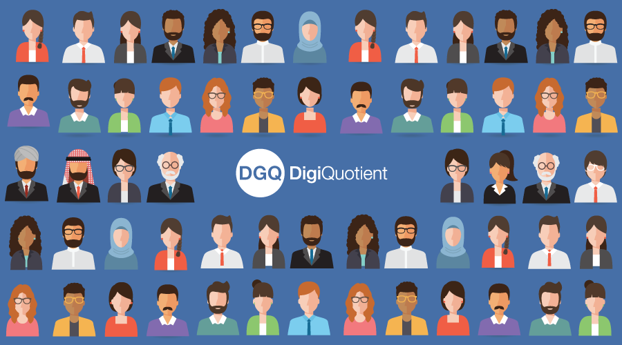 Digiquotient banner with a group of animated people