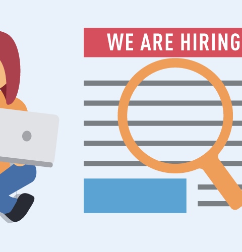 animated job seeker looking for vacancies on internet