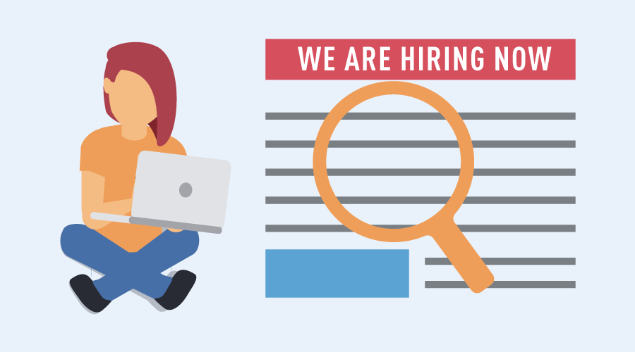 animated job seeker looking for vacancies on internet