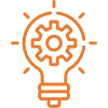 Expert idea innovation creative initial taking icon  in orange line white background