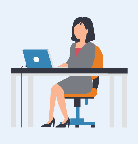 animated woman working with a laptop writing resume