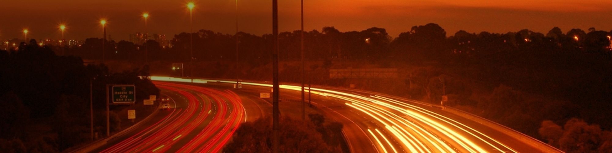 Freeway with red and yellow headlights