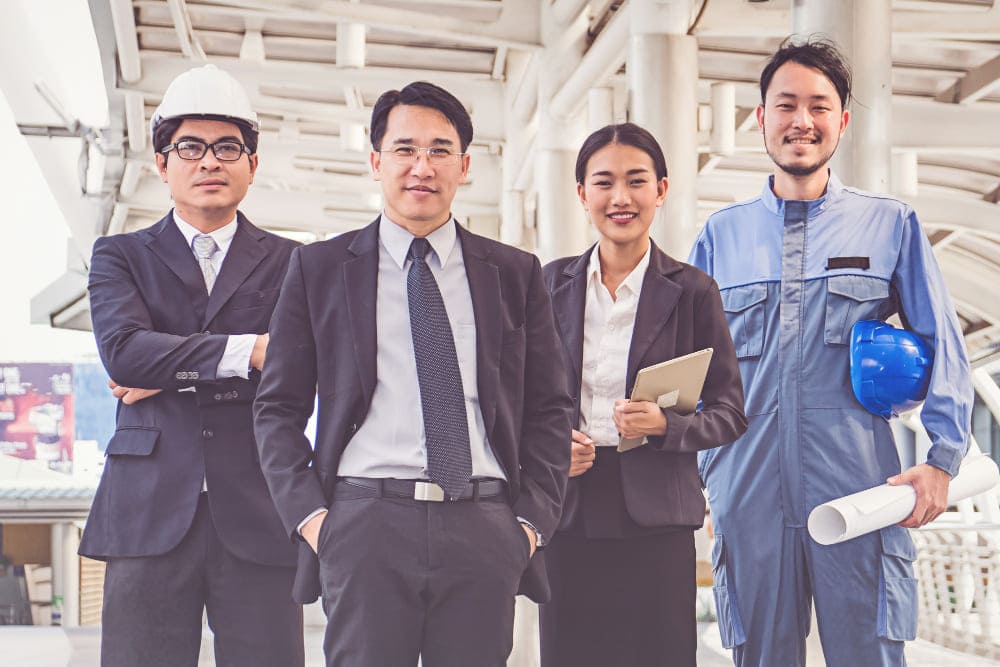 A group of diverse-background mix candidates for an RPO service project in Vietnam with positions of construction industrial engineering office worker manager