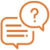 questions answer messaging dialogue icon in orange line white background