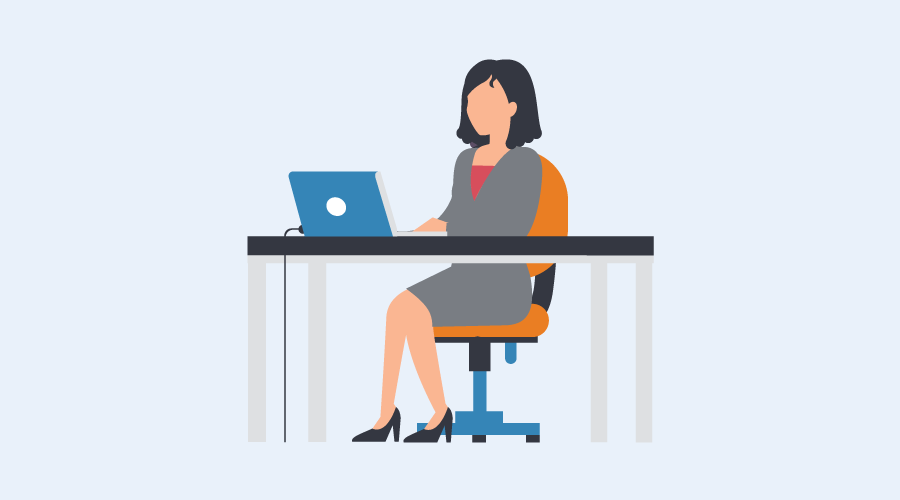 animated female character using laptop doing temporary work