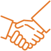 shaking hands collaboration teamwork partnership icon in orange line white background