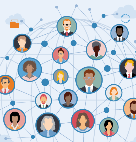 illustration of networking with animated people, a mix of genders and races